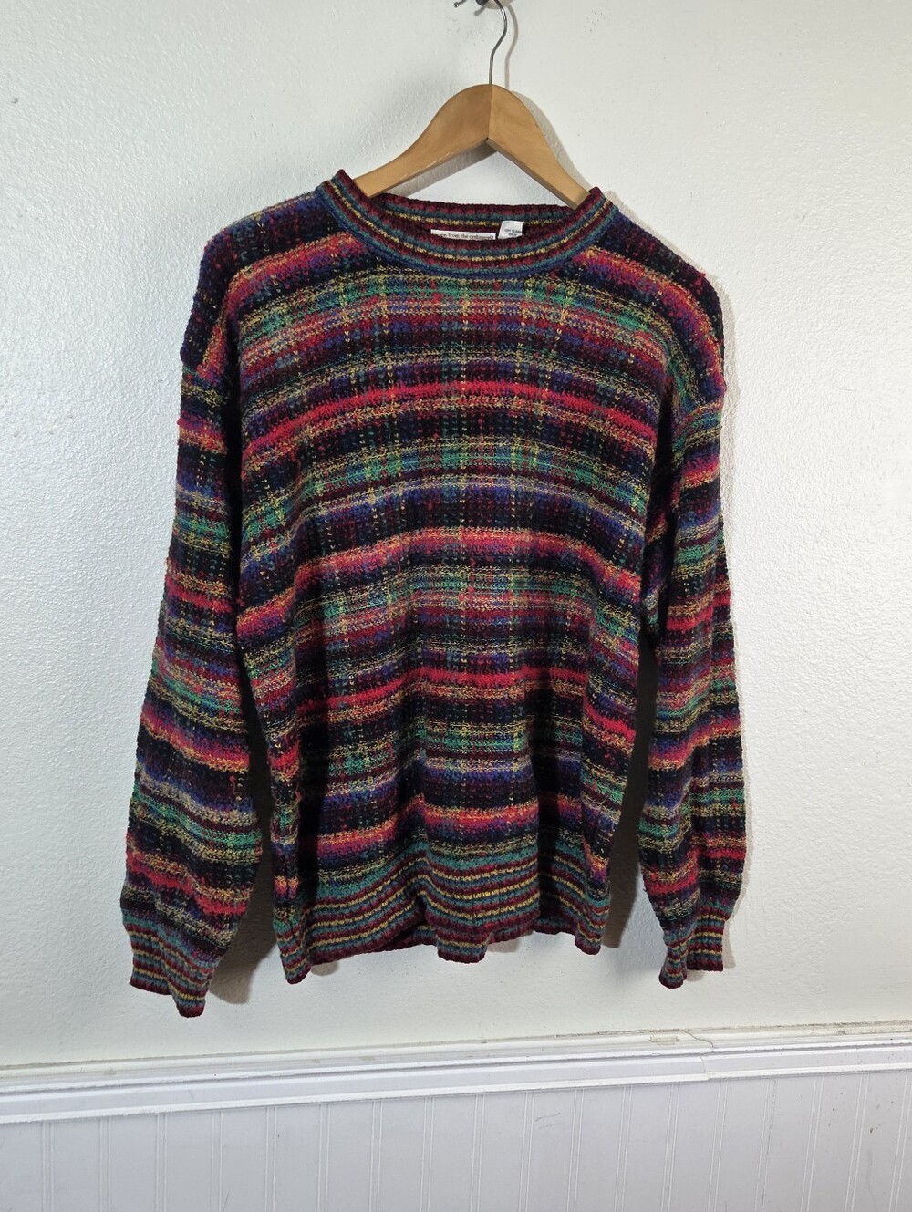VTG Norm Thompson Italy Wool Mohair Alpaca Sweater M Rainbow Stripe Crewneck